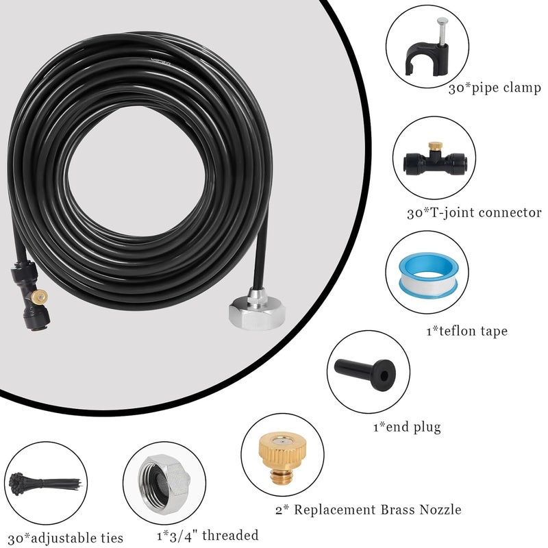 MCCKLE Misters for Outside Patio 59FT Outdoor Misting Cooling System - 59FT (18M) Misting Line+30 Mist Nozzles+3/4" Brass Adapter for Garden Greenhouse Trampoline - Image 3